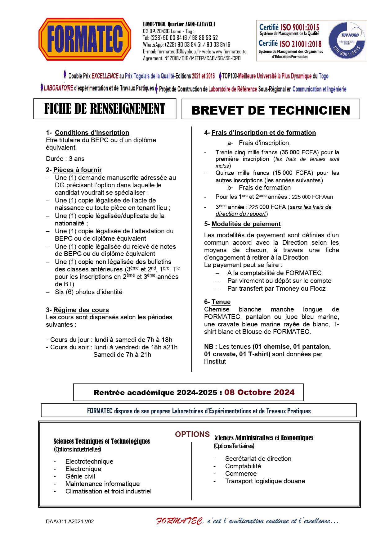 Renseignement BT FORMATEC